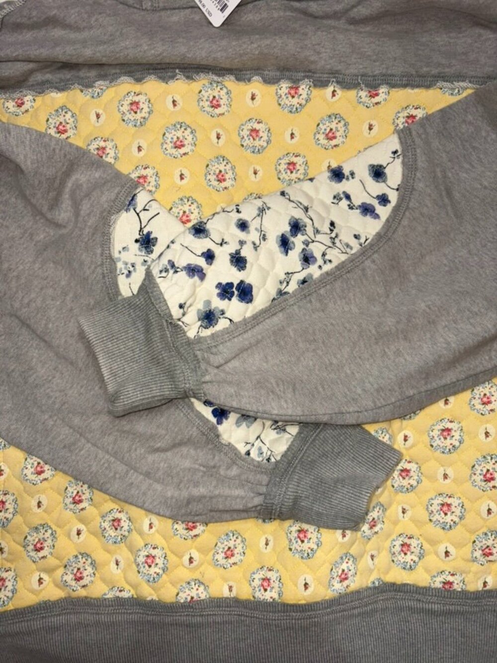 FREE PEOPLE WE THE FREE Small Get Ditsy Hoodie Oversized Mix Media Buttercream - Picture 6 of 11
